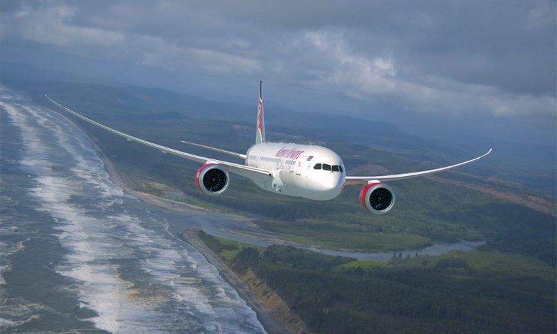 Kenya Airways plane mid air.
