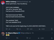 Willice The Word Master corrects President William Ruto's grammatical error on a tweet