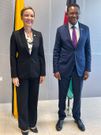 Kenya's Cabinet Secretary for Foreign and Diaspora Affairs Alfred Mutua and Senator & Minister of Foreign Affairs and Foreign Trade of Jamaica, Hon. Kamina J Smith