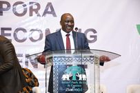 Chairperson of the Kenya Diaspora Alliance Dr Shem Ochuodho speaks at the 10th Annual Kenya Diaspora Homecoming Convention at Safari Park Hotel in Nairobi.
