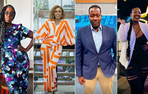 A collage of Ciru Muriuki, Caroline Mutoko, Willis Raburu and Trace Nduati