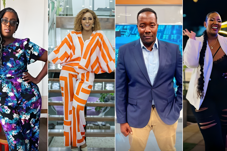 A collage of Ciru Muriuki, Caroline Mutoko, Willis Raburu and Trace Nduati