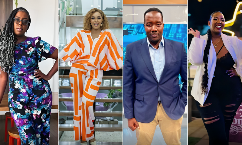 A collage of Ciru Muriuki, Caroline Mutoko, Willis Raburu and Trace Nduati