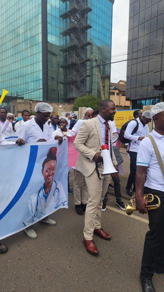 KMPDU Sec Gen Dr. Davji Bhimji Atellah during protests in Nairobi on February 29, 2024