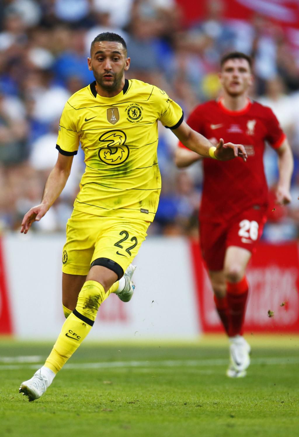 Chelsea's Hakim Ziyech during FA Cup Final between Chelsea and Liverpool at Wembley Stadium on May 14, 2022.