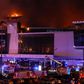A giant blaze is seen over Crocus City Hall in Moscow after several gunmen burst into a concert hall and fired at the crowd on Friday, March 22, 2024 [Courtesy]