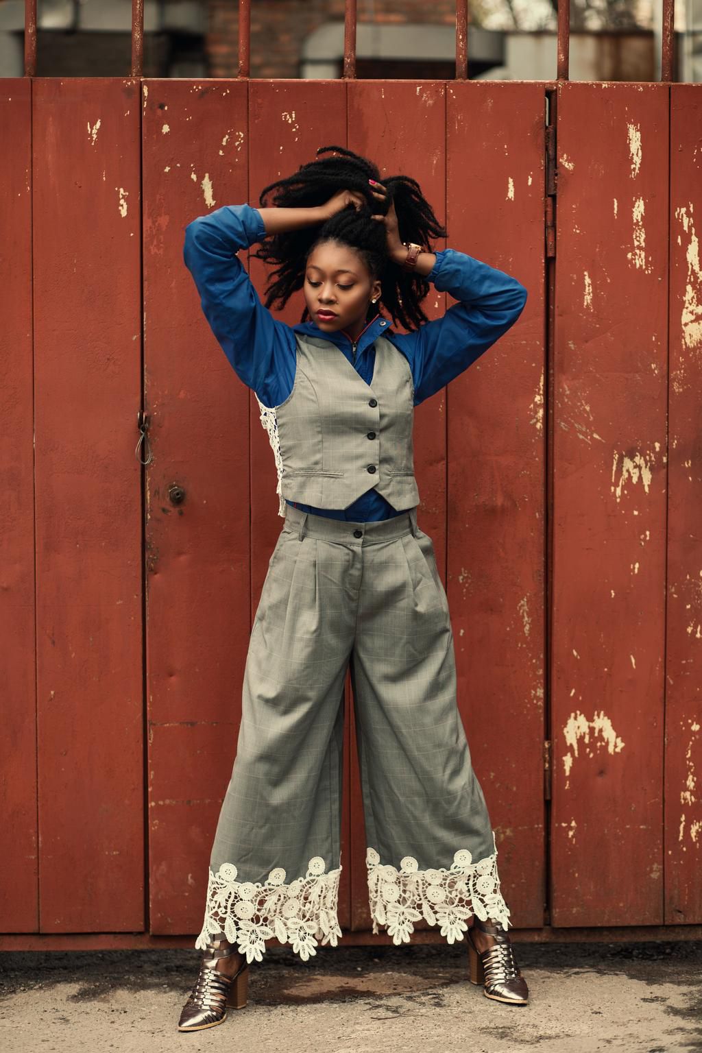 A woman wearing Palazzo pants