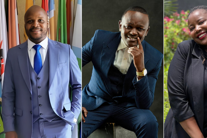 A collage of Jalang'o Alliwah David and Lynn Ngugi