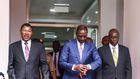 President William Ruto, National Assembly Speaker Moses Wetangula and Deputy President Rigathi Gachagua during a tour of Bunge Towers on April 25, 2024