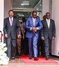 President William Ruto, National Assembly Speaker Moses Wetangula and Deputy President Rigathi Gachagua during a tour of Bunge Towers on April 25, 2024
