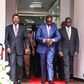 President William Ruto, National Assembly Speaker Moses Wetangula and Deputy President Rigathi Gachagua during a tour of Bunge Towers on April 25, 2024