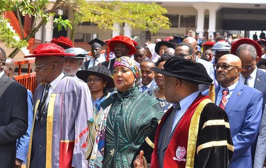 Former CS Amina Mohamed during her installation as Chancellor of the International University of East Africa in Kampala, Uganda