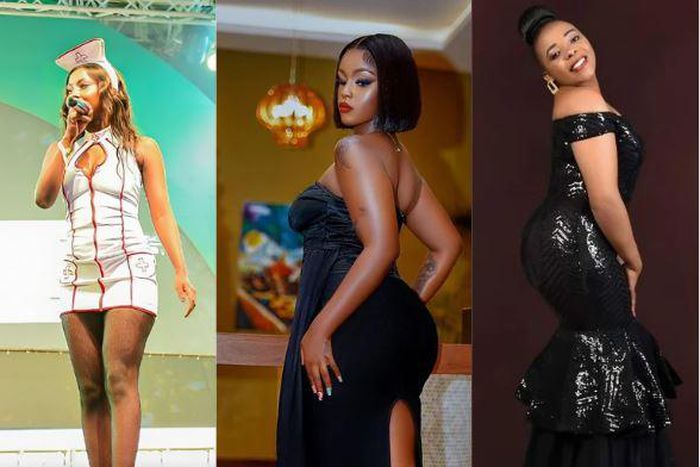 A collage image of Ssaru, Shakila and Justina Syokau