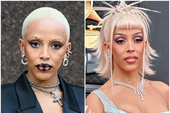 Doja Cat also frequently changes up her hairstyle, including this platinum-blonde buzz cut.