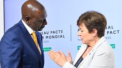 President William Ruto and Kristalina Georgieva, Managing Director of the International Monetary Fund (IMF), at the "New Global Financing Compact" summit in Paris on 22 June 2023.