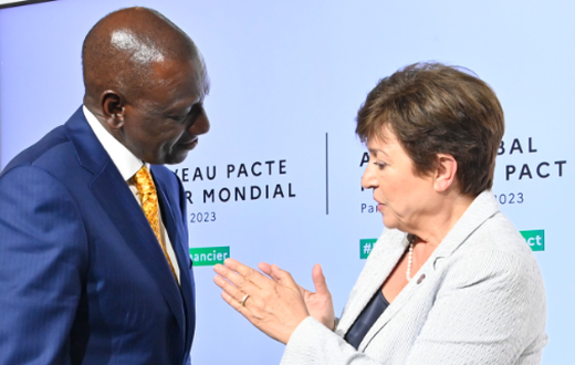President William Ruto and Kristalina Georgieva, Managing Director of the International Monetary Fund (IMF), at the "New Global Financing Compact" summit in Paris on 22 June 2023.