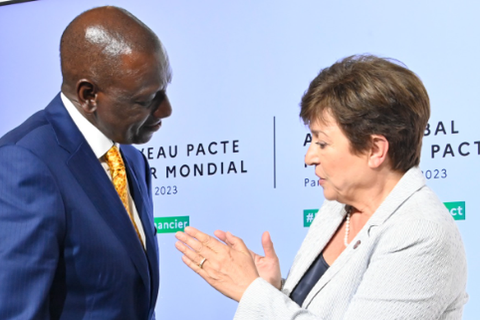 President William Ruto and Kristalina Georgieva, Managing Director of the International Monetary Fund (IMF), at the "New Global Financing Compact" summit in Paris on 22 June 2023.