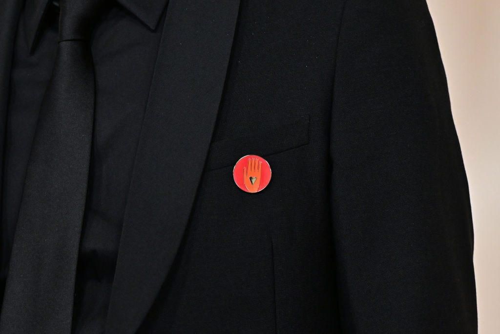 Several stars made a statement with red pins calling for a cease-fire in the Israel-Hamas war.