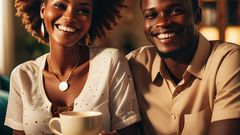 An AI-generated mage of happy African couple at home