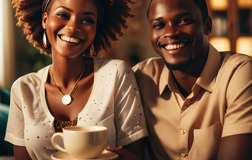 An AI-generated mage of happy African couple at home
