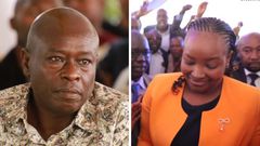 A collage photo of Deputy President Rigathi Gachgua and Devolution PS Teresia Mbaika