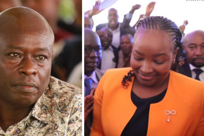 A collage photo of Deputy President Rigathi Gachgua and Devolution PS Teresia Mbaika