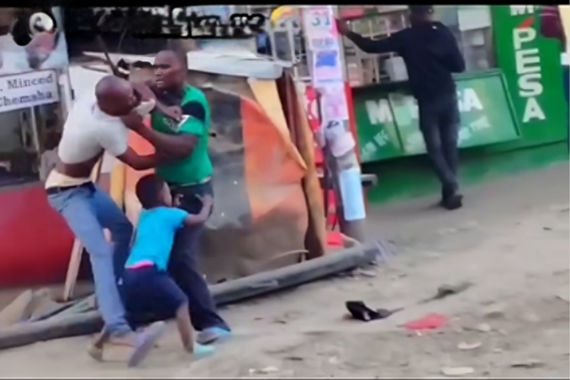 Screenshot of a shopkeeper confronting a man for Sh100 in pipeline, Nairobi