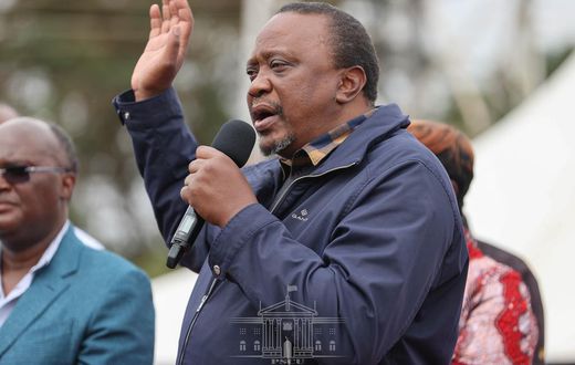 President Uhuru Kenyatta addresses a roadside gathering on August 6, 2022 after a one-day working tour of the Central region where he inspected and commissioned several development projects in Murang'a and Nyeri counties