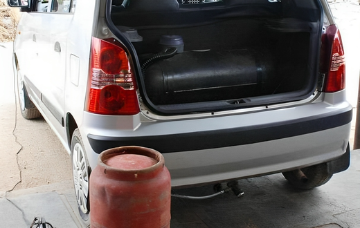 A car fitted with cooking gas cylinder