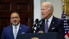 U.S. President Joe Biden is joined by Education Secretary Miguel Cardona (L).Chip Somodevilla/Getty Images