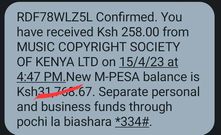 Oga Obinna's screenshot of MCSK's M-Pesa transaction