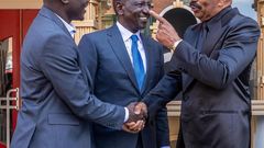 Comedian Eddie Butita, President William Ruto and Steve Harvey at the Tyler Perry studios during  President William Ruto's State Visit to the U.S