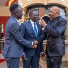 Comedian Eddie Butita, President William Ruto and Steve Harvey at the Tyler Perry studios during  President William Ruto's State Visit to the U.S