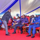 ICT Eliud Owalo meets Uhuru Kenyatta and Raila Odinga at the Odera Akang’o Campus of Maseno University, for the final farewell to the late Prof George Albert Omore Magoha on February 11, 2023