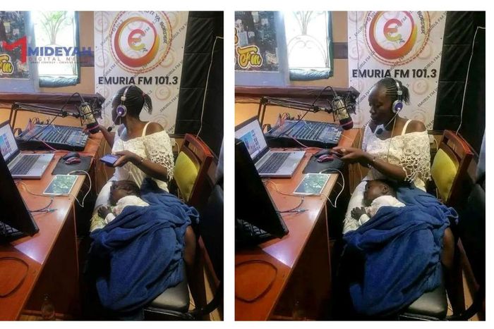 Catherine Ooko in studio with her baby