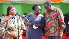 Former Kakamega governor Wycliffe Oparanya with his two wives Carolyn and Priscilla Oparanya