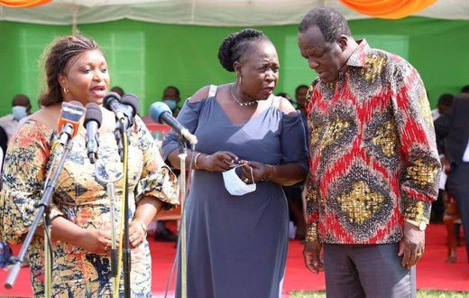 Former Kakamega governor Wycliffe Oparanya with his two wives Carolyn and Priscilla Oparanya