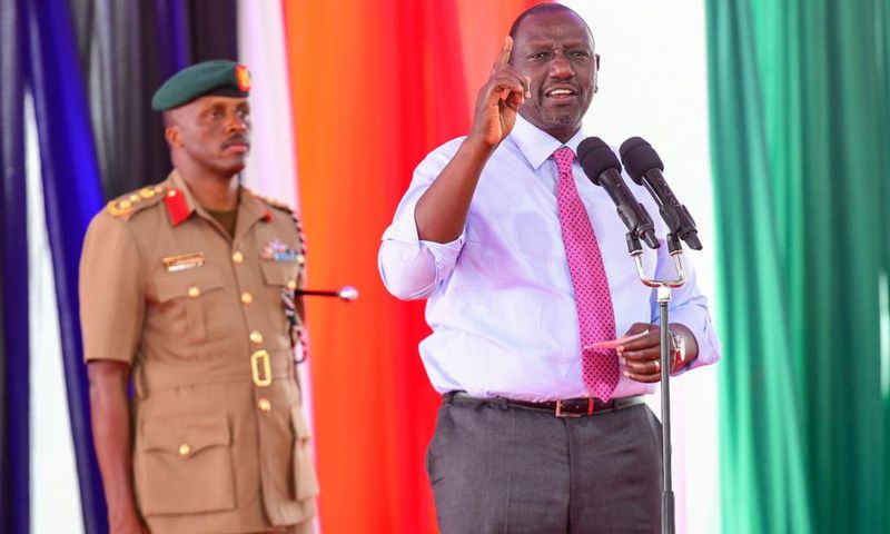 President William Ruto speaks during the ground breaking ceremony for the proposed Shauri Moyo ‘A’ affordable housing project, Nairobi County