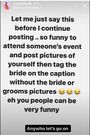 A screenshot of Rue Baby's IG post where she criticised certain of guests who attended Akothee's wedding