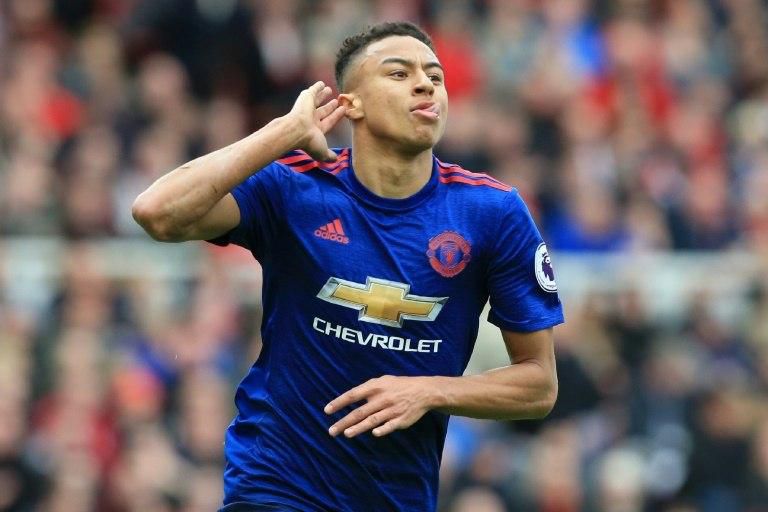 Manchester United's Jesse Lingard celebrates scoring the second goal in his side's 3-1 win against Middlesbrough on March 19, 2017