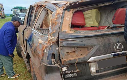 The black Lexus which was involved in an accident while heading to burial of Kibwezi East MP Jessica Mbalu’s son