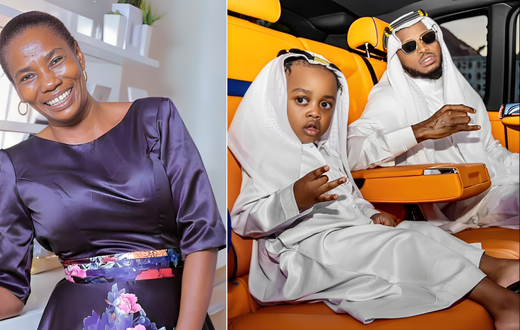 A collage of Mama Dangote and Diamond Platnumz & his son Naseeb Junior