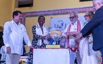 First Lady Rachel Ruto receiving the KISS Humanitarian award