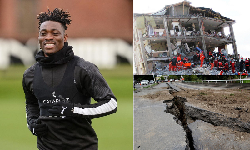 Christian Atsu and photos displaying the impact of the earthquake in Turkey.