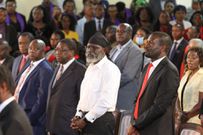 Edwin Sifuna, George Wajackoya and Amos Wako during the memorial service of Catherine Kasavuli in Nairobi
