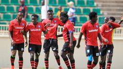AFC Leopards Eugene Mukangula celebrates goal with teammates against Police on April 3, 2022 during FKF Premier league match played at Nyayo Stadium.