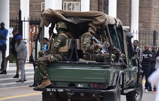 KDF troops patrol the streets of Nairobi on June 27, 2024
