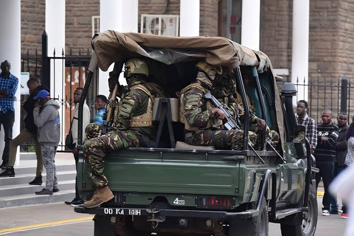 KDF troops patrol the streets of Nairobi on June 27, 2024