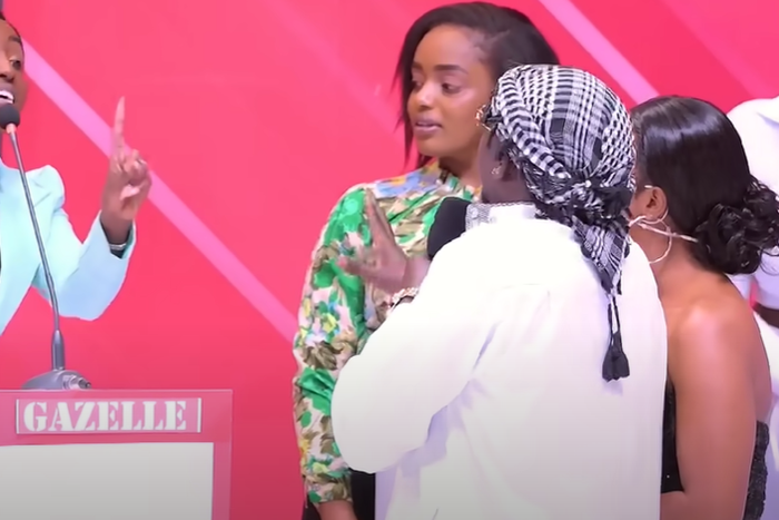 Hello Mr Right episode on October 28 ( Female contestant Gazelle questioning a man why he came to the show when he has 4 baby mamas already)