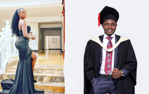 A collage photo of Akothee and Evander Ochieng Onyango